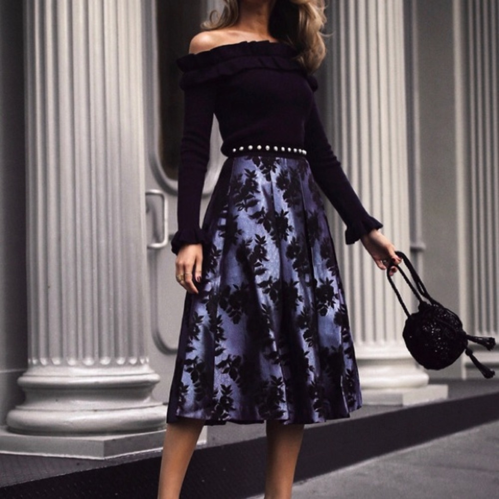 White House Black Market Black and Blue A-Line Skirt